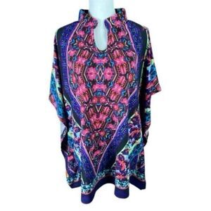 Highness Womens Multicolor Print Kaftan Tunic One Size